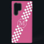 Monogrammed Pink Diagonal Racing Checks Samsung Galaxy Case<br><div class="desc">Modern and stylish diagonal racing checks in pink and white with text for your monogram initial on a coordinating accent.</div>