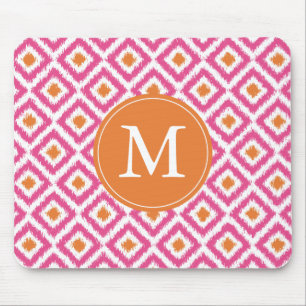 Monogrammed Pink Diamonds Ikat Pattern Mouse Mat