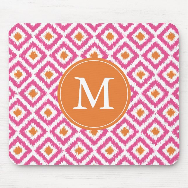Monogrammed Pink Diamonds Ikat Pattern Mouse Mat (Front)