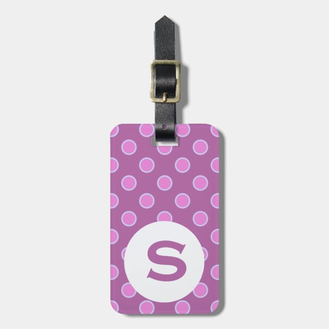 Monogrammed pink dots luggage tag (Front Vertical)