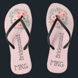 Monogrammed Pink Floral Bridesmaid  Flip Flops<br><div class="desc">Pink and Green Floral Bridesmaid Flip Flops. You can also personalise these with their initials. Perfect for beach weddings,  out door weddings,  anywhere you would like.</div>