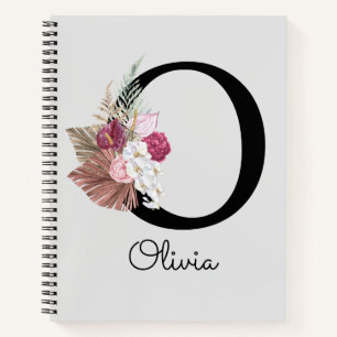 Monogrammed Pink Floral Initial O Notebook