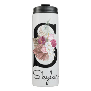 Monogrammed Pink Floral Initial S Thermal Tumbler