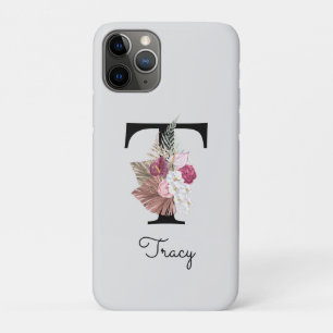 Monogrammed Pink Floral Initial T iPhone 11 Pro Case