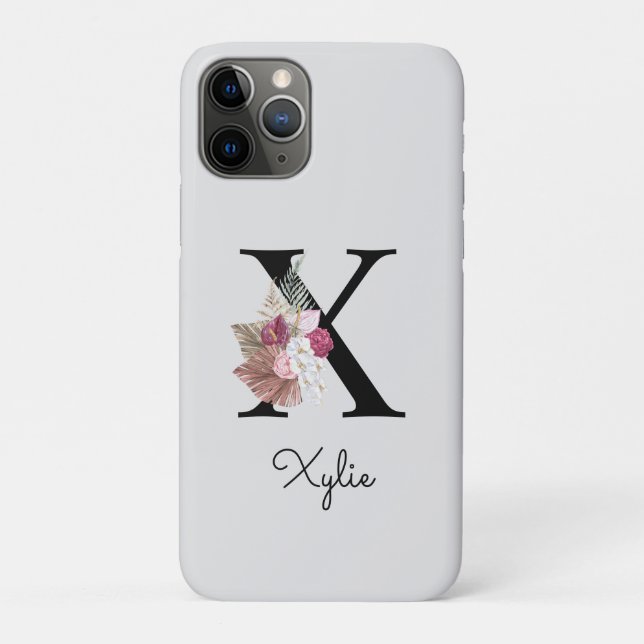 Monogrammed Pink Floral Initial X Case-Mate iPhone Case (Back)