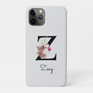 Monogrammed Pink Floral Initial Z iPhone 11 Pro Case