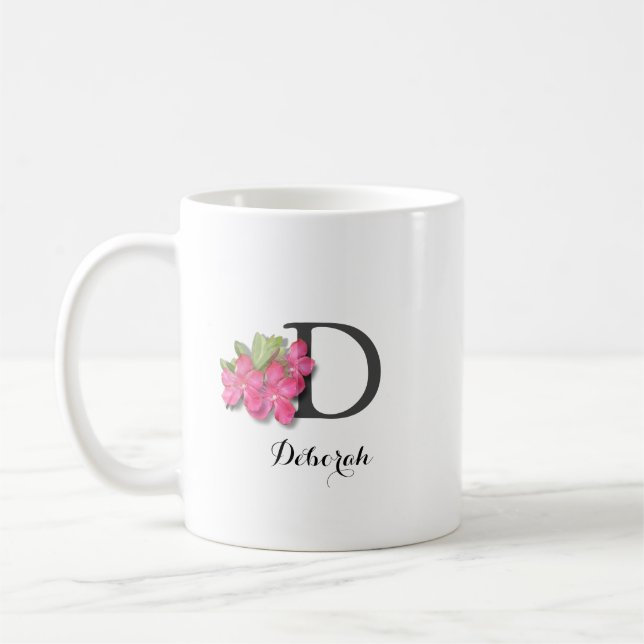 Monogrammed Pink Flower Coffee Mug (Left)