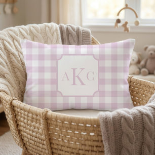 Monogrammed Pink Gingham Check  Cushion