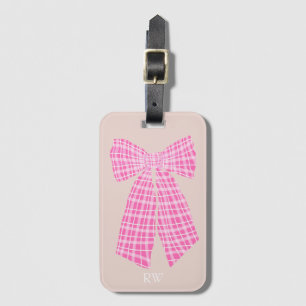 Monogrammed Pink Gingham Romantic Coquette Bow Luggage Tag