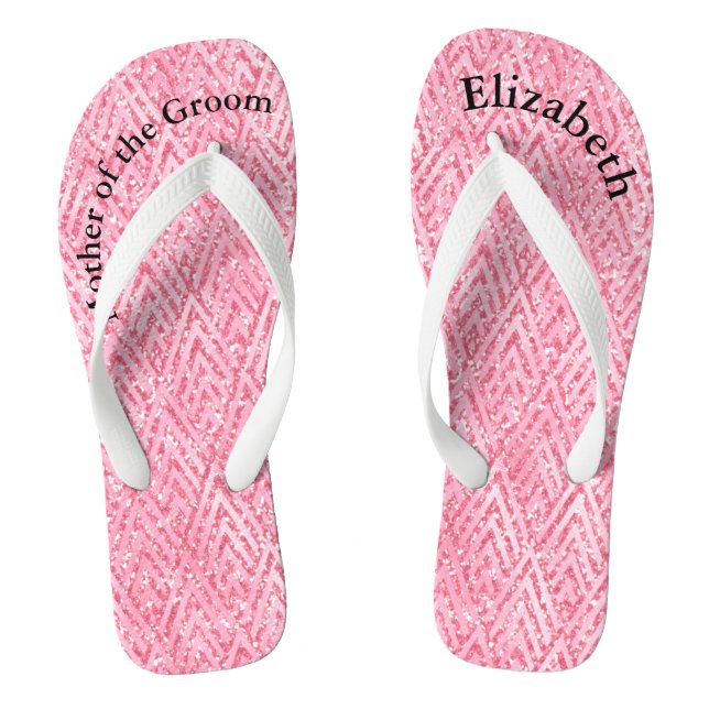 Monogrammed Pink Glitter Mother of Bride Groom Flip Flops (Footbed)