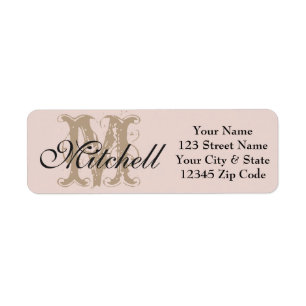Monogrammed Pink gold return address labels