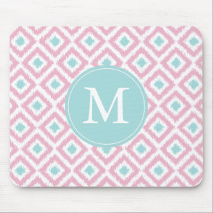 Monogrammed Pink & Lilac Ikat Pattern Mouse Mat