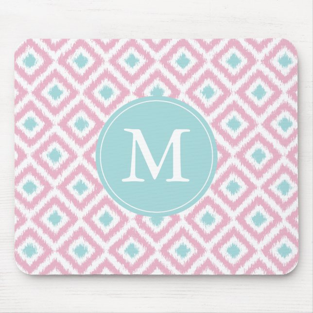 Monogrammed Pink & Lilac Ikat Pattern Mouse Mat (Front)
