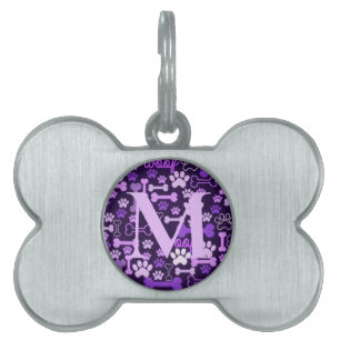 Monogrammed Pink Paw Prints & Bones Pet ID Tag