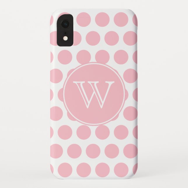 Monogrammed Pink Polka Dots Case-Mate iPhone Case (Back)