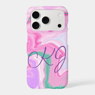 Monogrammed Pink, Purple, Mint Green Marble Art