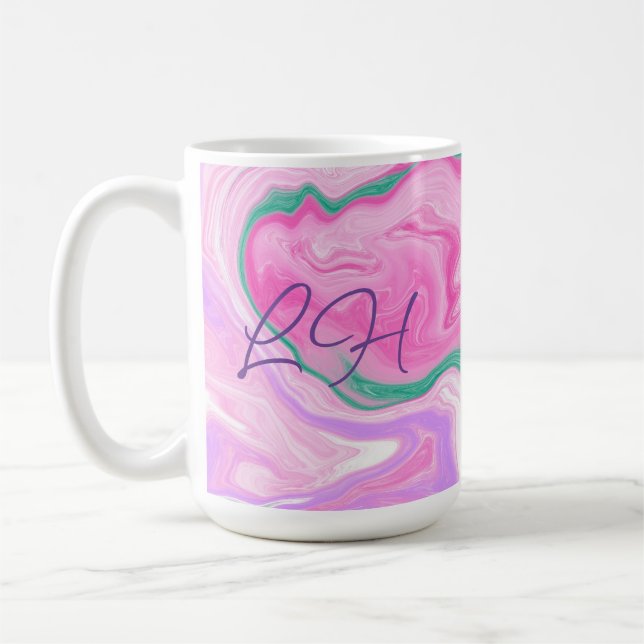  Monogrammed Pink, Purple, Mint Green Marble Art   Coffee Mug (Left)
