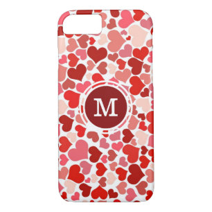 Monogrammed Pink & Red Hearts Pattern iPhone 8/7 Case