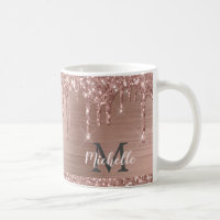 Monogrammed Pink Rose Gold Glitter Drips