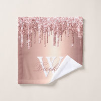 Monogrammed Pink Rose Gold Glitter Drips