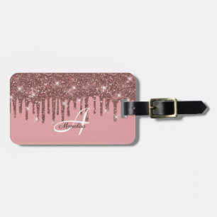 Monogrammed Pink Rose Gold Luggage Tag for Her
