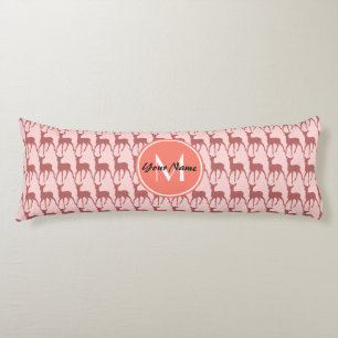 Monogrammed Pink Salmon Deer, Personalised Name Body Cushion