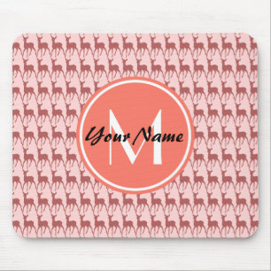 Monogrammed Pink Salmon Deer, Personalised Name Mouse Mat