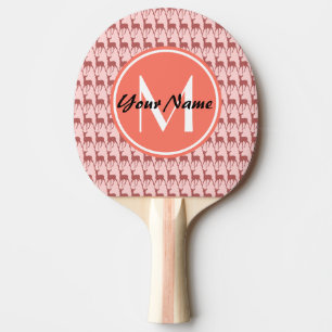 Monogrammed Pink Salmon Deer, Personalized Name Ping Pong Paddle
