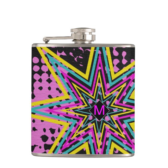 Monogrammed Pink Star Hip Flask (Front)