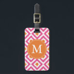 Monogrammed Pink Tangerine Diamonds Ikat Pattern Luggage Tag<br><div class="desc">Stylish and chic design features a colourful and trendy diamonds ikat pattern.</div>