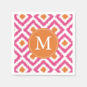 Monogrammed Pink Tangerine Ikat Pattern Napkin