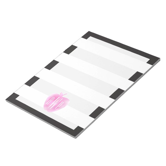 Monogrammed Pink Watercolor Apple + Stripes Notepad (Angled)