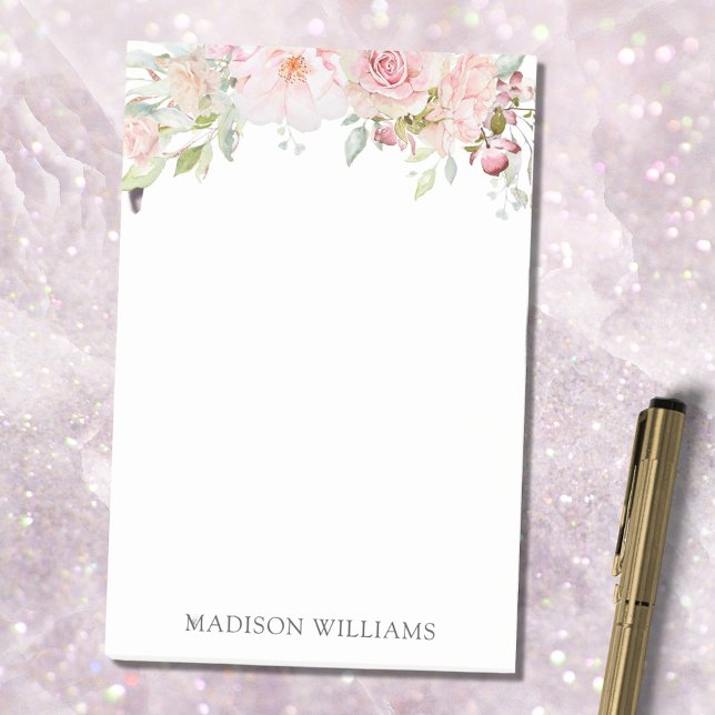 Monogrammed Pink Watercolor Rose Flower Elegant Post-it Notes (In situ)