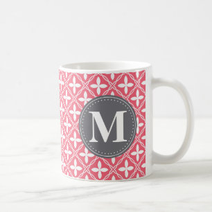 Monogrammed Pink White Floral Lattice Pattern Coffee Mug
