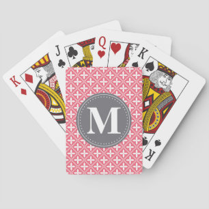 Monogrammed Pink White Floral Lattice Pattern Playing Cards