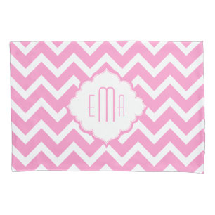 Monogrammed Pink & White Geometric Zigzag Chevron Pillowcase