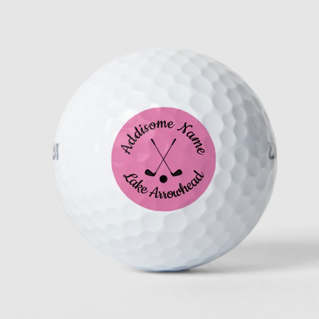 Monogrammed Pink White golfball club Ladies   Golf Golf Balls (Front)