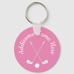 Monogrammed Pink White golfball club Ladies  Keych Key Ring