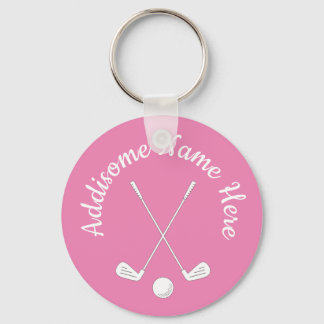 Monogrammed Pink White golfball club Ladies  Keych Key Ring