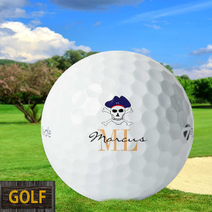 Monogrammed Pirate Skull Flag & Captain Golf Balls