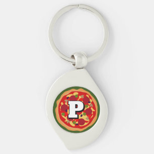 Monogrammed pizza keychain