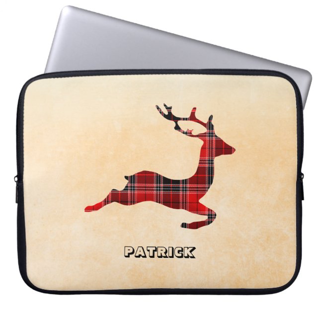Monogrammed Plaid Deer Laptop Sleeve (Front)