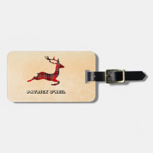 Monogrammed Plaid Deer Luggage Tag