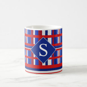 Monogrammed Plaid Patriot Red White & Blue Coffee Mug