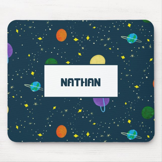 Monogrammed Planets Stars in Space Universe Galaxy Mouse Mat (Front)