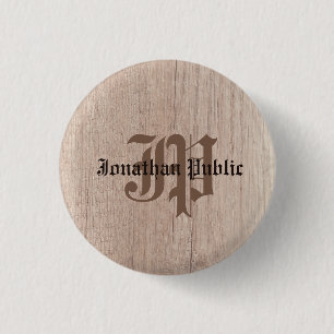 Monogrammed Plank Board Wood Look Template 3 Cm Round Badge