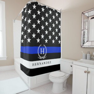 Monogrammed Police Styled American Flag Shower Curtain