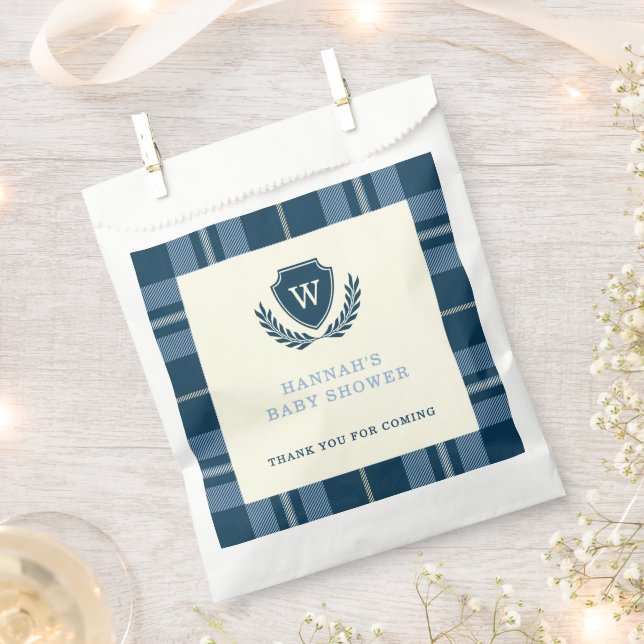 Monogrammed Preppy Blue Plaid Baby Shower  Favour Bags (Clipped)