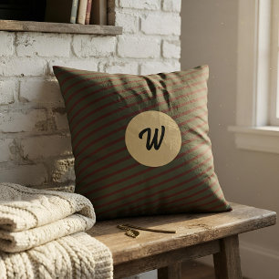 Monogrammed Preppy Green & Red Striped Custom Gift Cushion