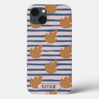 Monogrammed pretty blue stripes and leaf